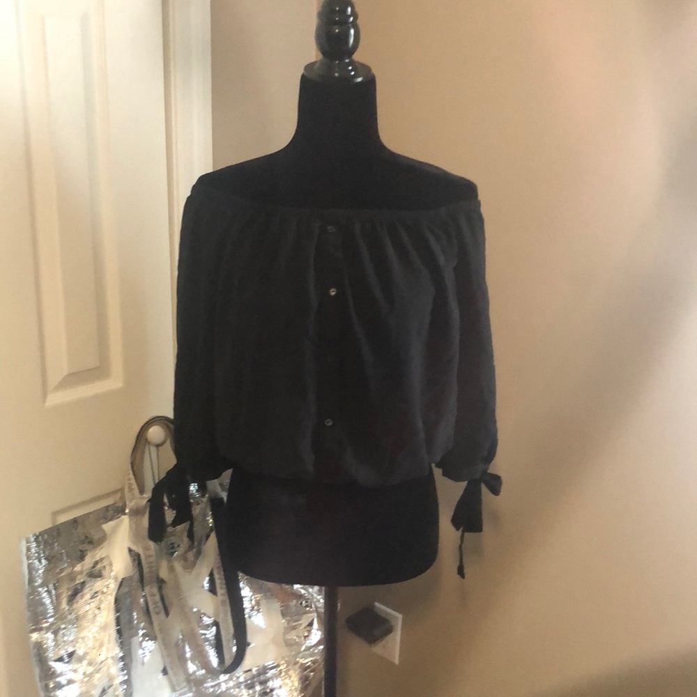 Black Off the Shoulder Sheer Shirt